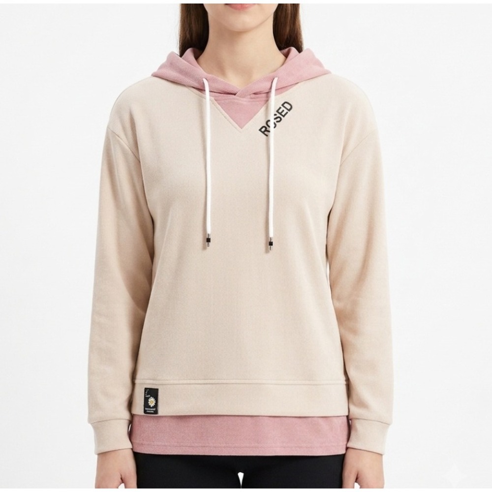 Fashion City of Angels Hoodie Womens S Cream Pink Rosed Ribbed Double Layered